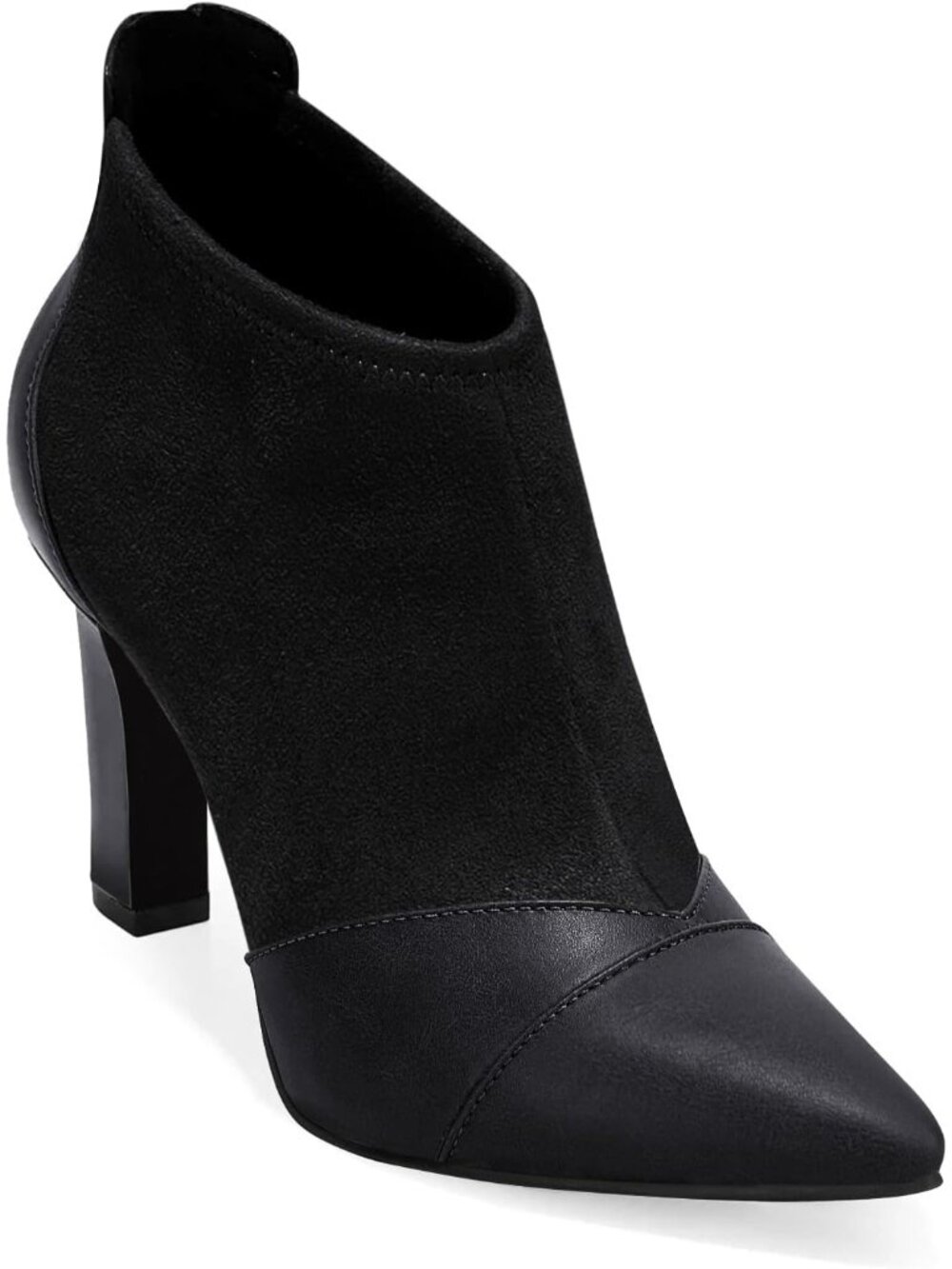 Women's Black Pointed Toe Stiletto Heel Splicing Back Zipper Ankle Boots